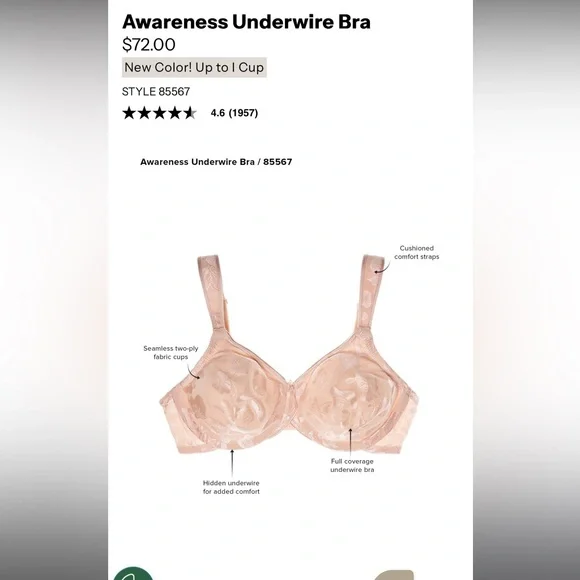 NWT, Wacoal- The Awareness bra, (size 44DD), black - Picture 4 of 7